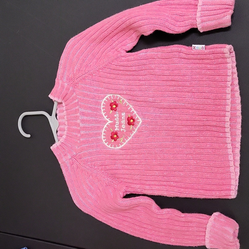 Mudd Pink Ribbed Mock-Neck Sweater with Corduroy Heart